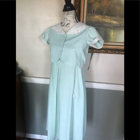 ❤️ Rare Vintage sage 2-piece Swiss Rose Collar Dress‼️FINAL SALE - Picture 3 of 11